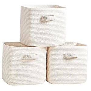 RUNKA Storage Cube Baskets - 3 Pack - 11 inch Square Baskets for Closet, White